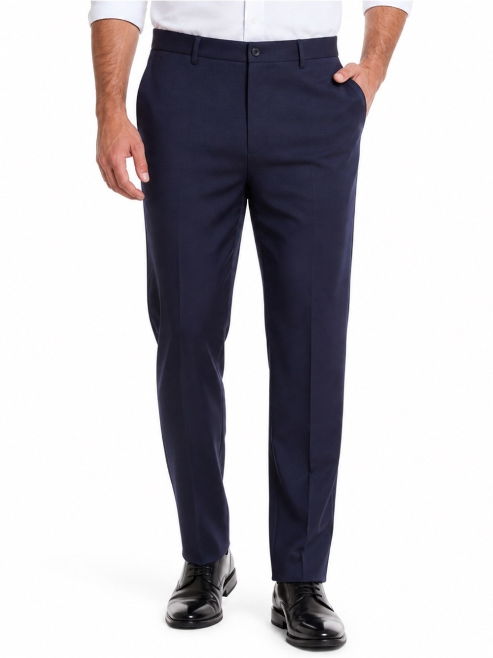 Timeless Flex Men’s Dress Pants Size 42x32 Dark Blue Flat Front Stretch Formal